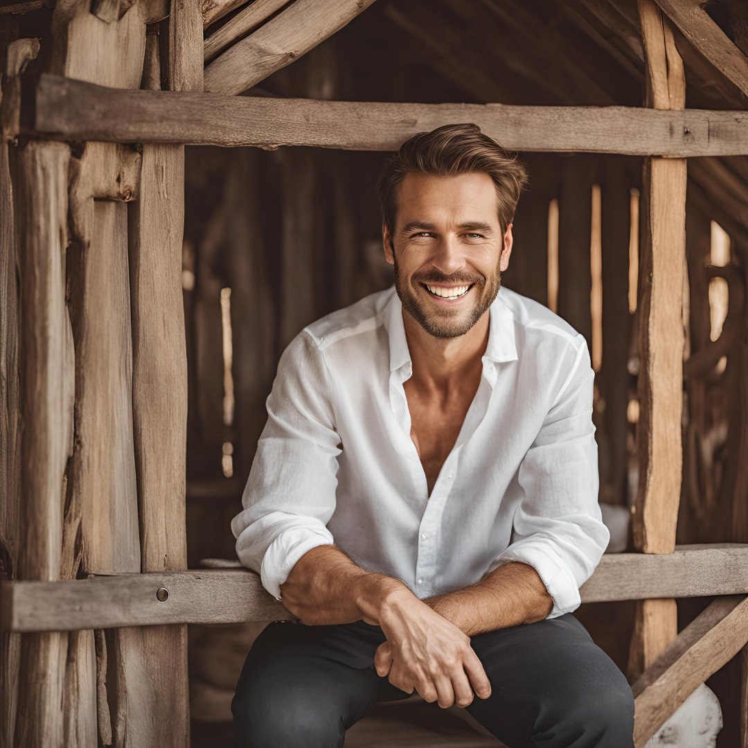 White linen men and #8217;s shirt - Image 2