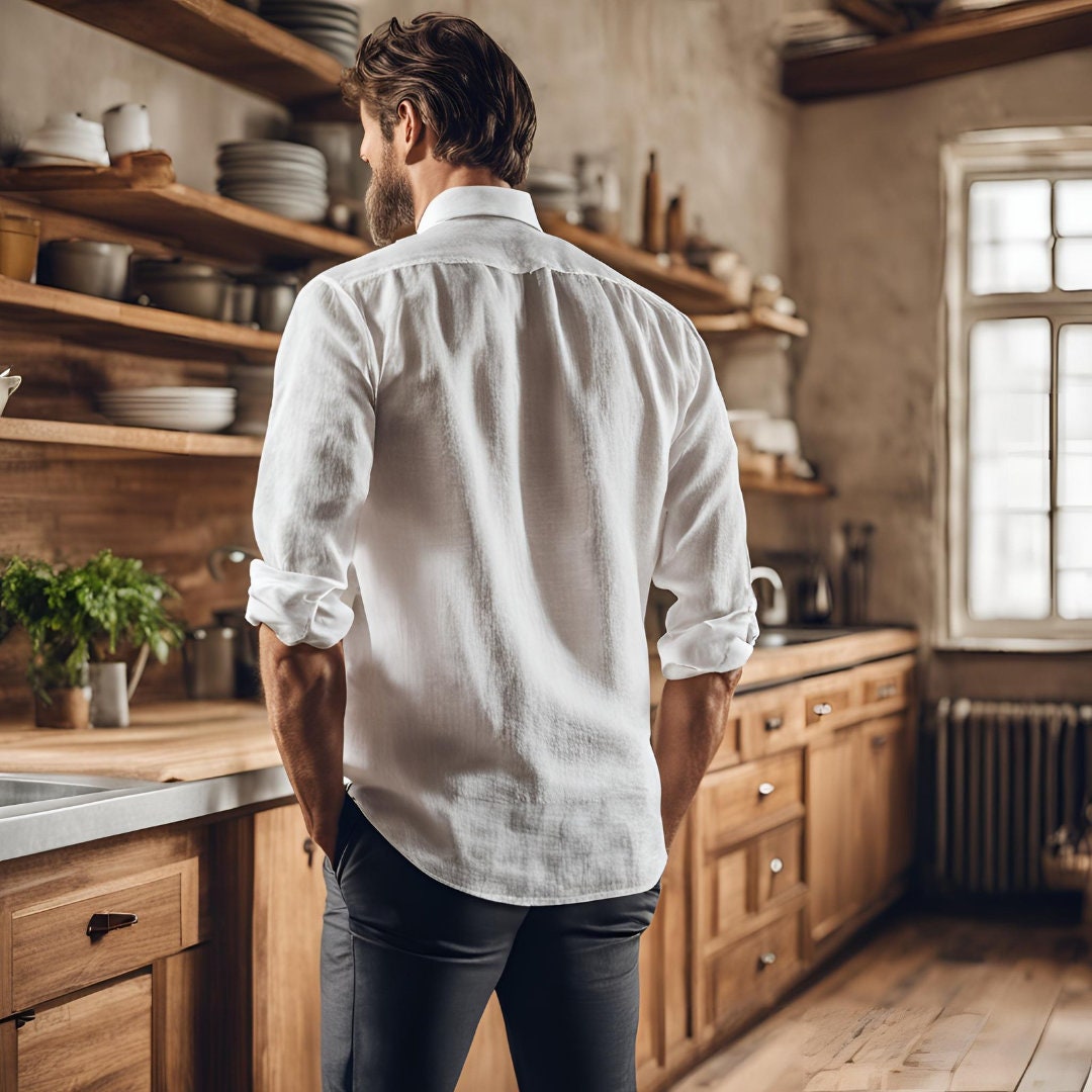 White linen men and #8217;s shirt